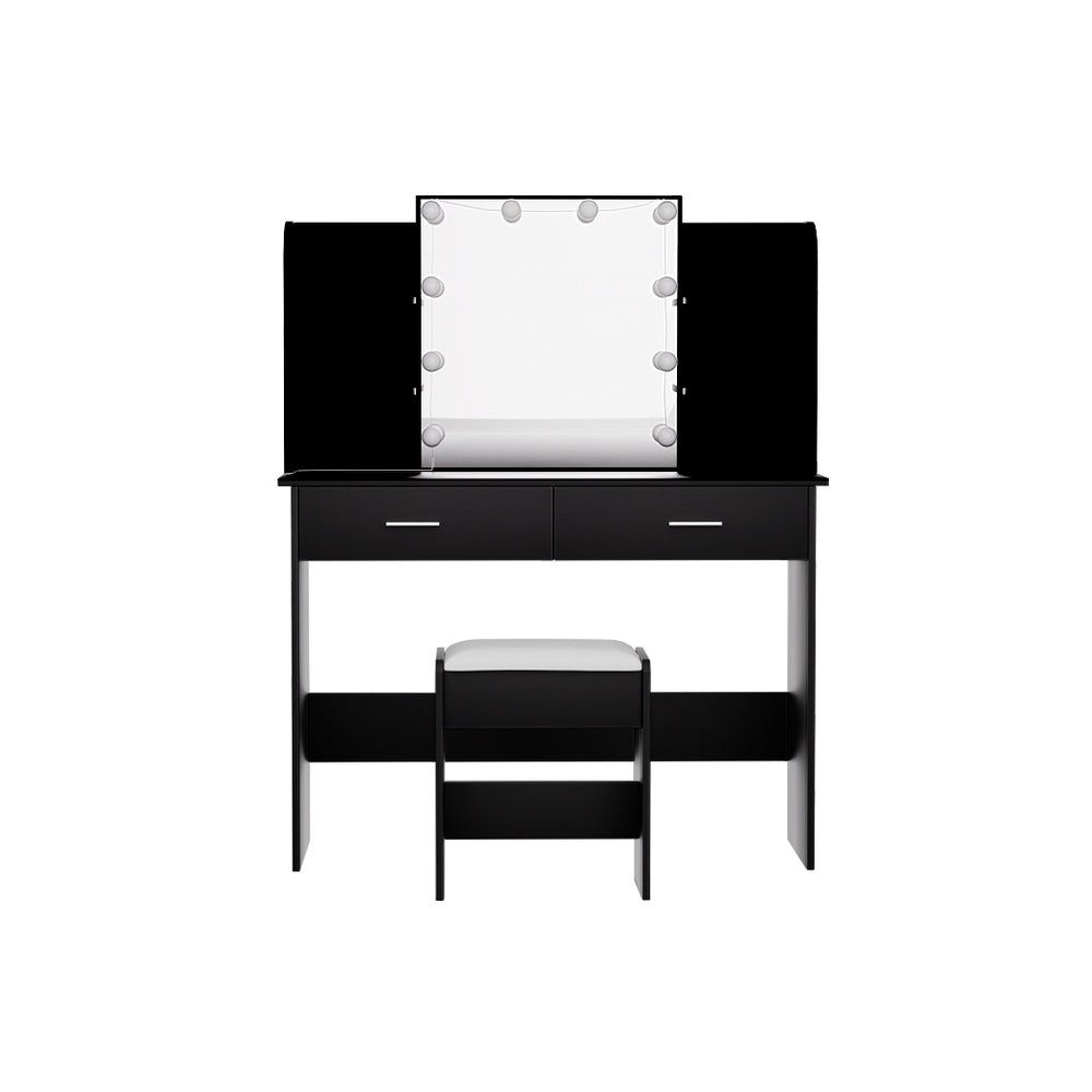Artiss Dressing Table Set with Stool and 10 LED Bulbs - Black Dulcea Vanity Desk for Makeup & Beauty Room Decor