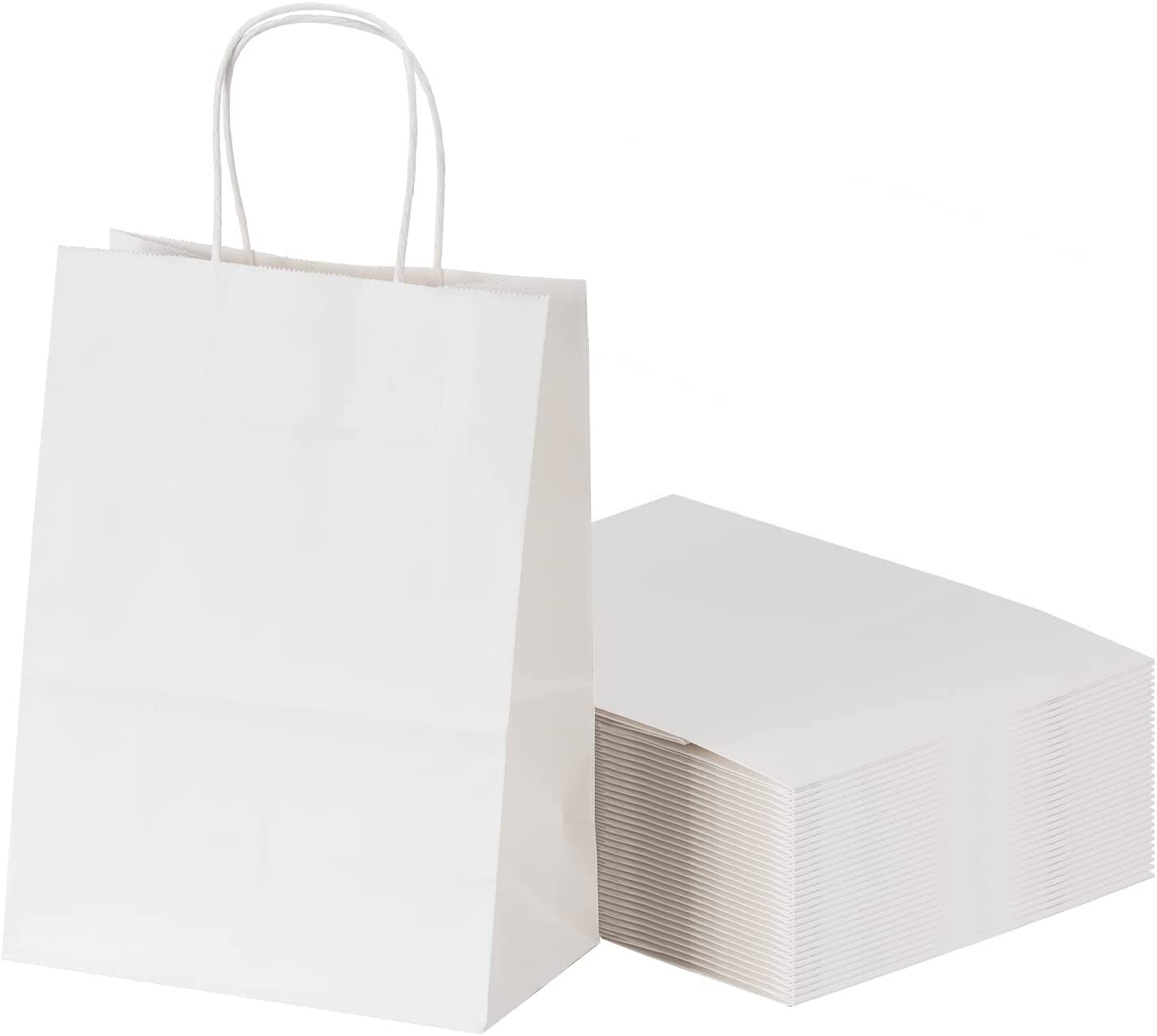 RACETOP 100Pcs White Paper Gift Bags with Handles 8