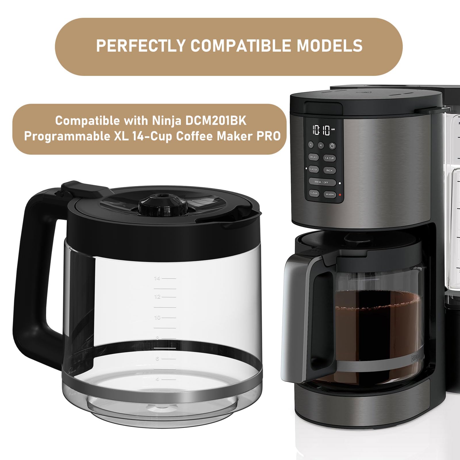 14-Cup DCM201 Coffee Maker Carafe Replacement - Compatible with Ninja DCM201, DCM201CP, DCM201BK Programmable XL 14-Cup PRO Coffee Maker - Perfect for Home, Office & Restaurant Use