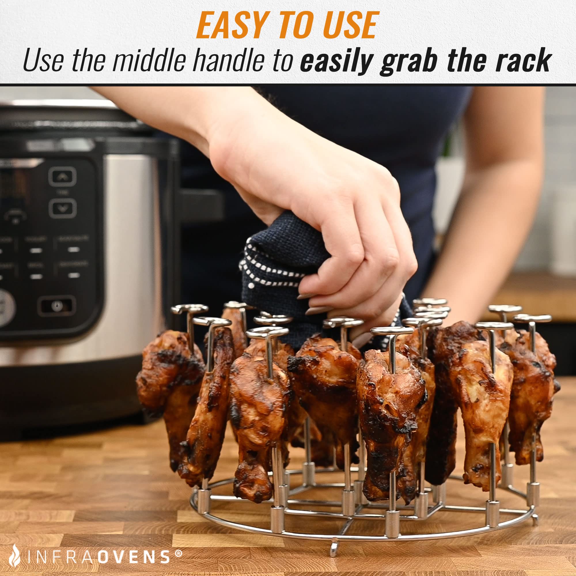 INFRAOVENS Pressure Cooker Accessories Rack for Ninja Foodi 6.5-Quart OL500 OL501 OS301 10-in-1 Air Fryer | Silicone Heat Resistant Liner & Skewer Stand for Kabobs FD302 OS300 OP302 | Perfect for Cooking, Roasting, and Air Frying at Home