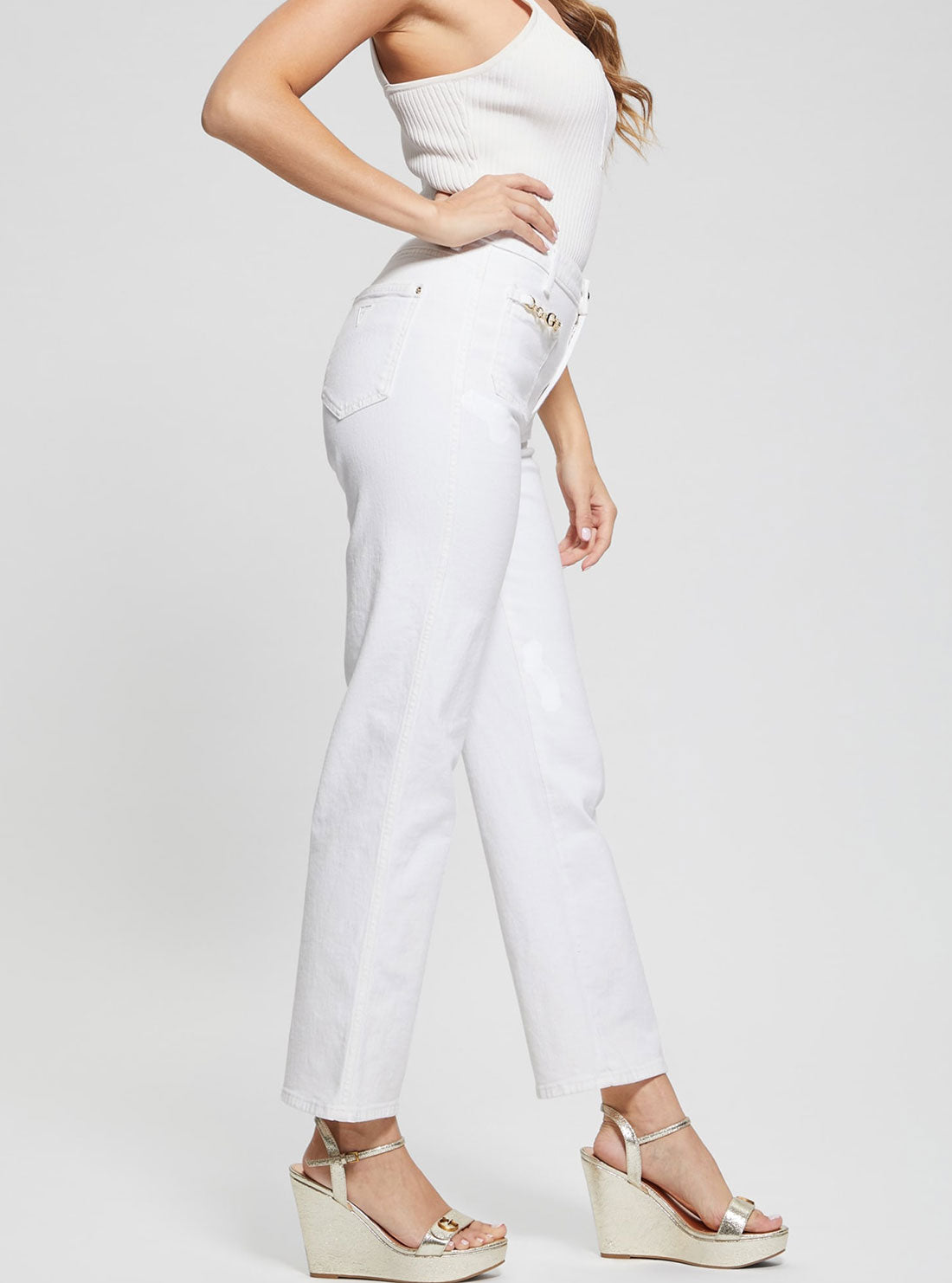 High Rise Straight Leg Relaxed Jeans for Women - White Wash Denim Pants - Perfect for Casual Wear, Work & Everyday Comfort