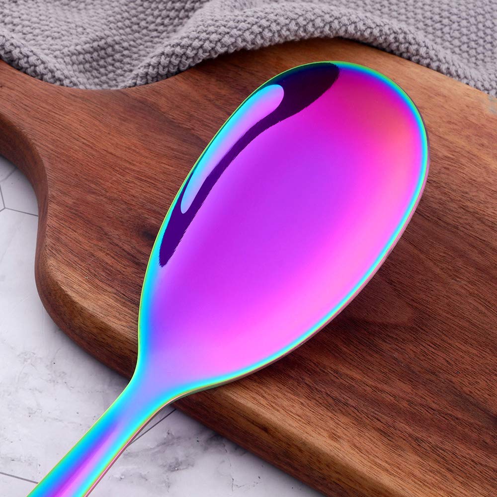 Dongbo 6-Piece Stainless Steel Rice Spoon Set - 10-Inch Large Serving Rice Paddle, Metal Scooper for Rice, Mashed Potatoes & Cooking - Dishwasher Safe Rainbow Utensils - Perfect for Kitchens, Restaurants & Catering Events