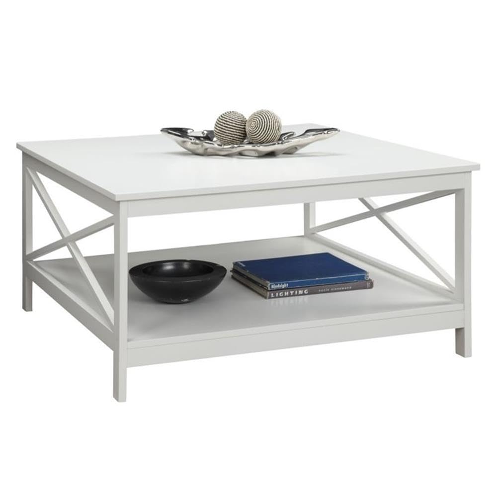 Pemberly Row 36 Inch White Square Wooden Coffee Table - Perfect for Living Room, Lounge, and Home Decor