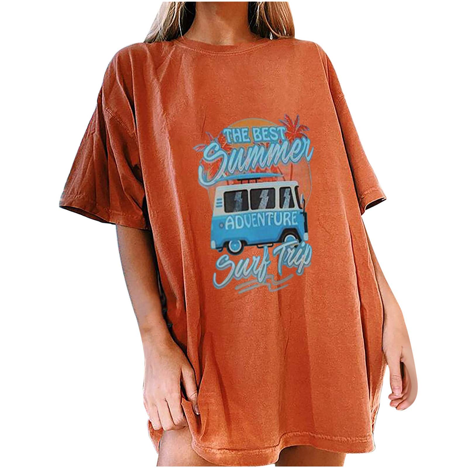 Funny Graphic Tees for Women - Oversized Short Sleeve T-Shirt with Sun and Moon Design | Casual Wear, Street Fashion, Gift Idea for Her