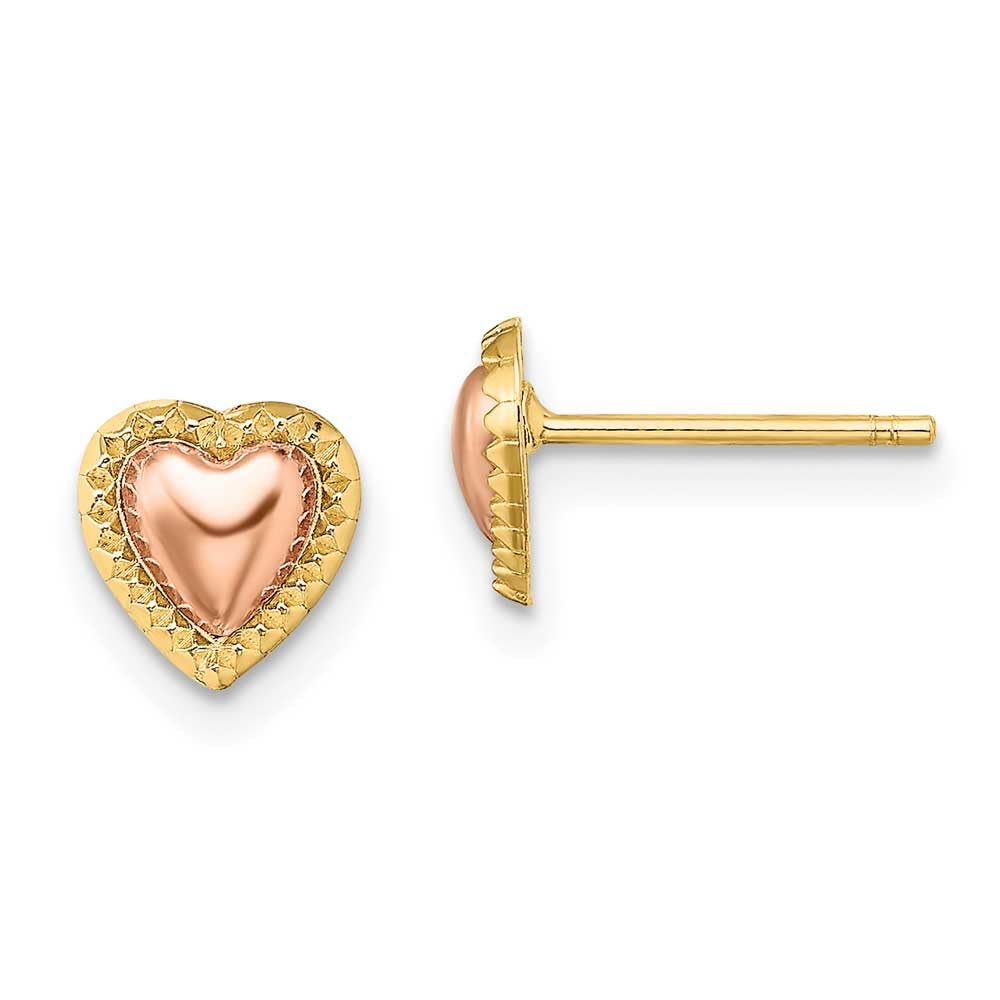 14K Yellow and Rose Gold Beaded Heart Earrings for Women - Dainty Elegant Jewelry Gift for Valentine's Day, Anniversary or Special Occasions