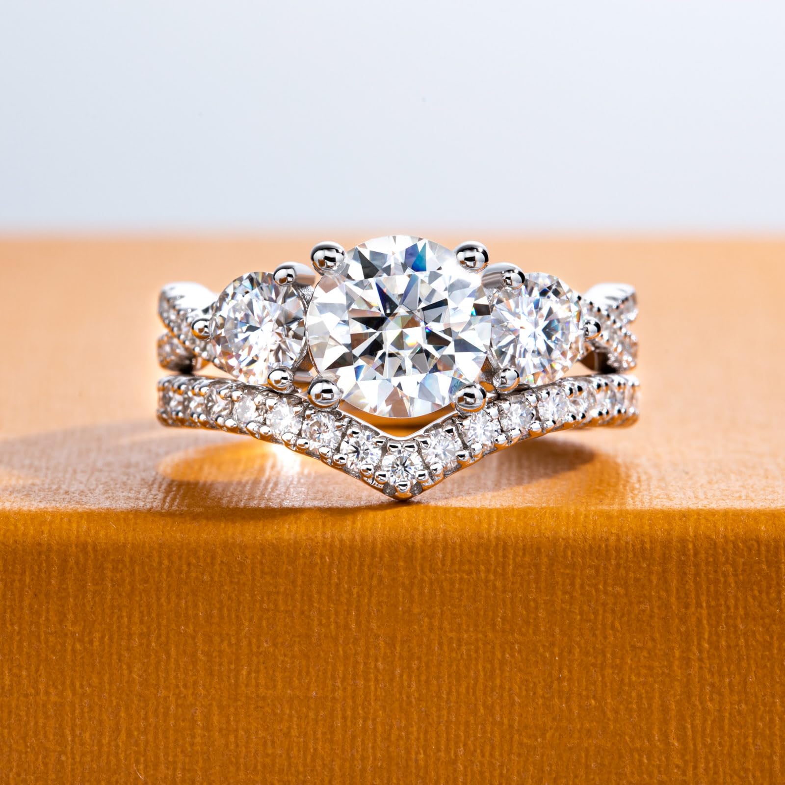 3.7CTTW D Color VVS1 Clarity Round Brilliant Cut Moissanite Wedding Rings Set - 925 Sterling Silver Bridal & Engagement Rings for Women with Certificate | Perfect for Proposals, Anniversaries & Special Occasions