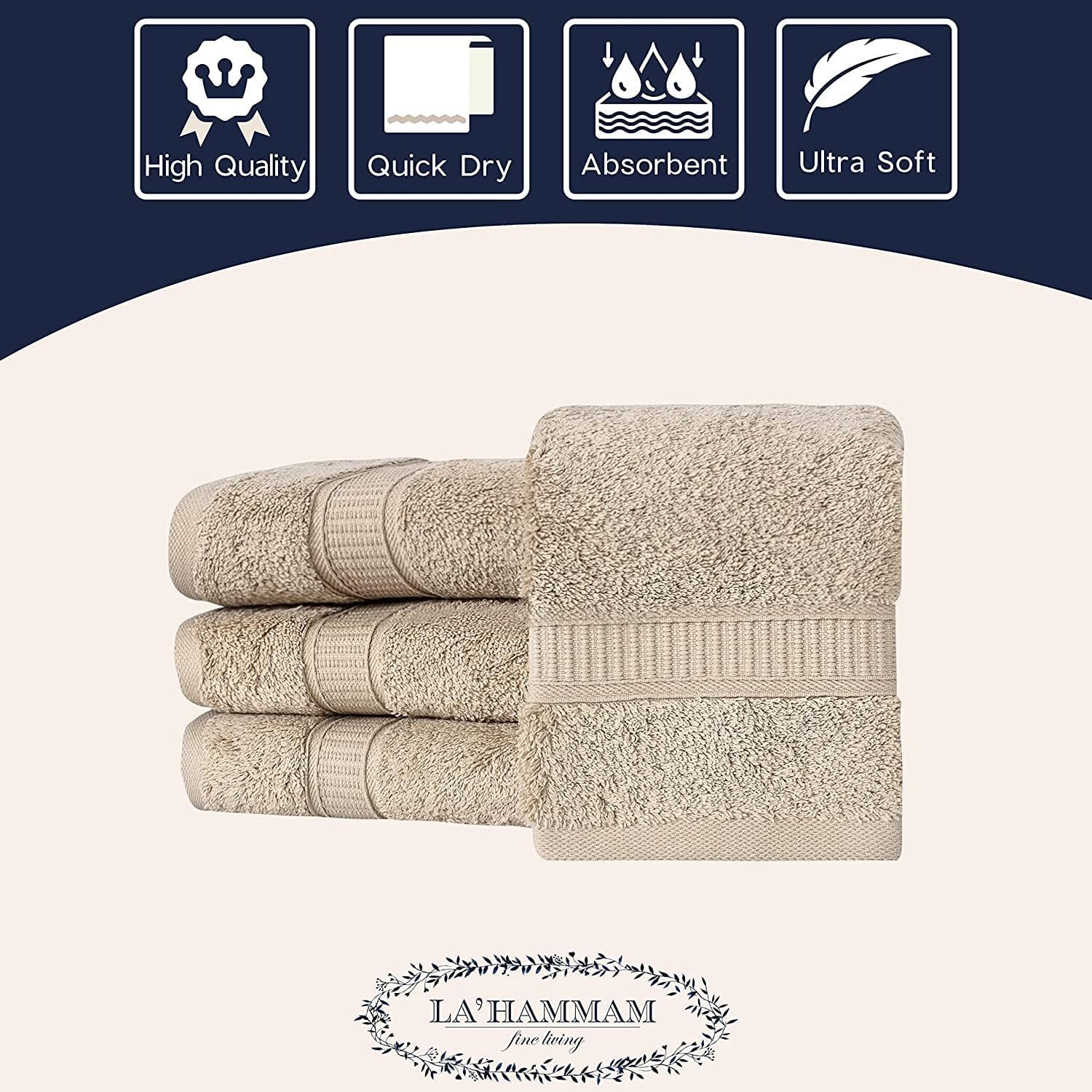 Personalized Monogrammed Bath Towel Set - 2 Piece 100% Turkish Cotton Super Soft & Highly Absorbent - Hotel & Spa Quality Hand Towels for Face, Dorm, Gym - Perfect for Luxury Bathroom, Spa Day & Thoughtful Gifts - Beige