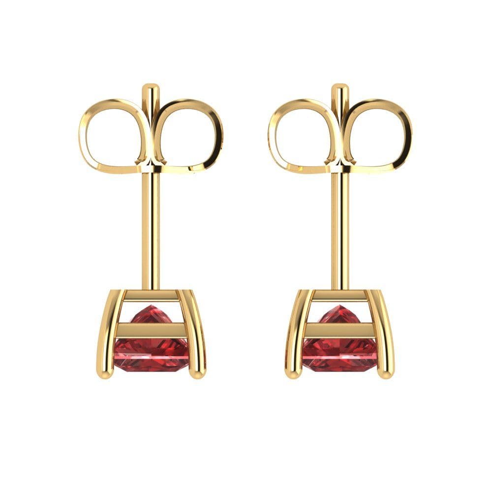 1.50 Carat Princess Cut Natural Garnet Stud Earrings in 14K Yellow Gold - Elegant Push Back Design for Anniversary, Wedding & Special Occasions