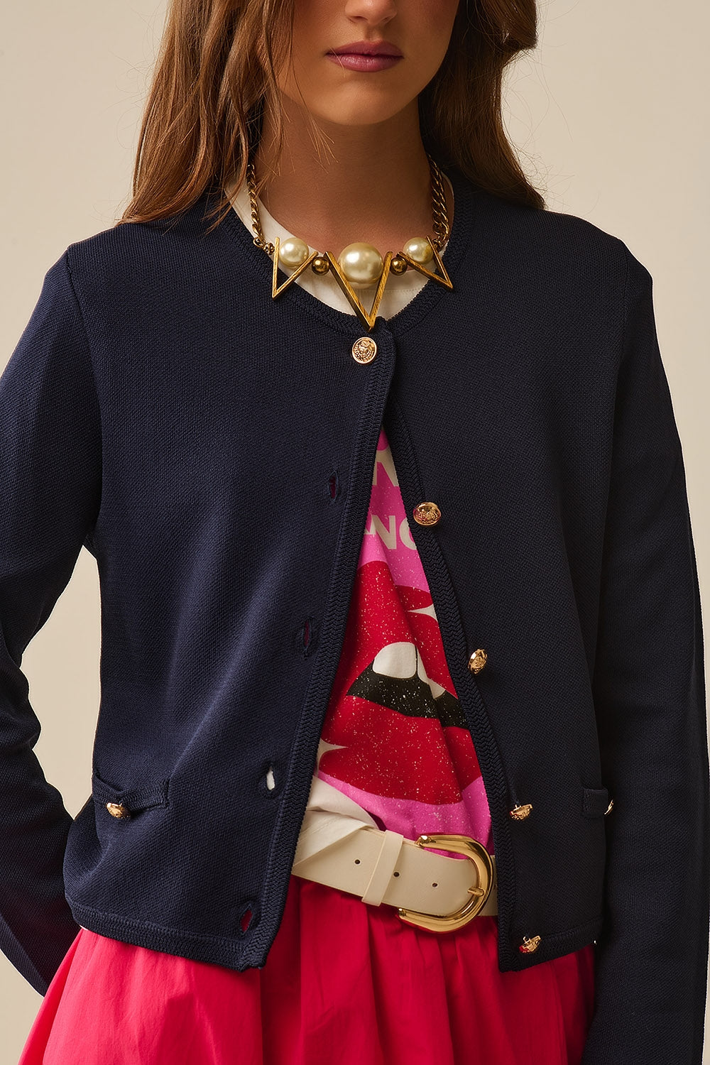 Navy Blue Cardigan with Gold Buttons - Cozy & Stylish Knit Sweater for Women | Perfect for Office, Casual Outfits & Fall Layering