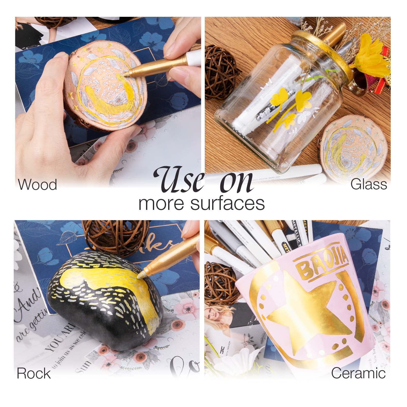 JR.WHITE Metallic Markers Pens Set of 12 - Silver & Gold Paint Pens for Black Paper, Rock Painting, Card Making, DIY Crafts - Perfect for Scrapbooking, Photo Albums, Wood Decor & Halloween Pumpkin Designs