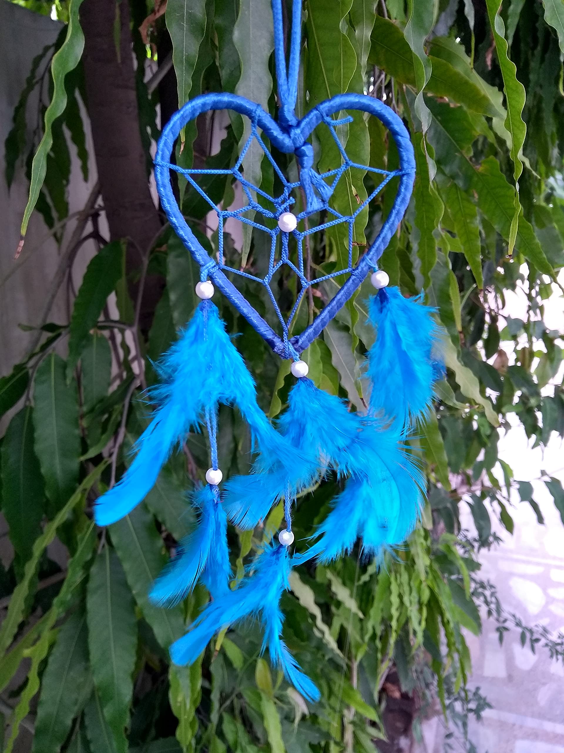 Handmade Dream Catchers Wall Decor - Blue Heart Feather Hanging Ornament for Bedroom, Nursery, Home & Car (3 Inch) | Perfect for Boho Decor, Baby Shower Gifts & Spiritual Protection