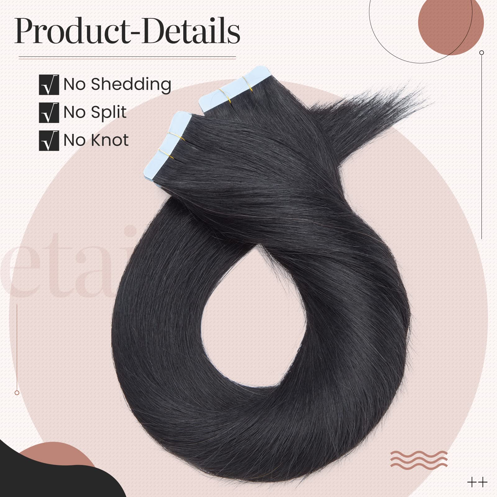 100% Remy Human Hair Silk-co Tape in Hair Extensions - 40 Pcs, 22'', Jet Black (#01) - Seamless Straight Skin Weft Hair Pieces (100g/Set) for Volume & Length - Perfect for Weddings, Parties & Daily Styling