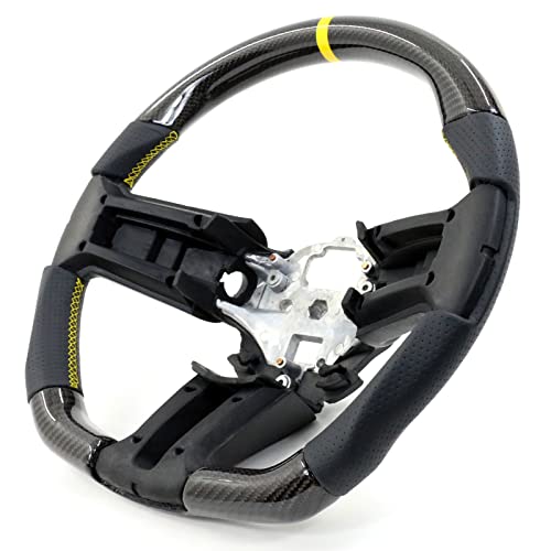 Black Carbon Fiber & Leather W/ Yellow Stitch & Yellow Indicator