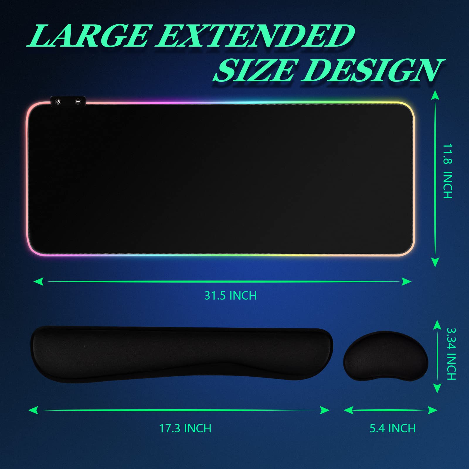 IVIENX 3-in-1 RGB LED Gaming Mouse Pad with Wrist Support - 31.5×11.8 Inch Large Gaming Keyboard Mat - 15 Light Modes & 2 Brightness Levels - Perfect for PC Gaming Setup, Office Work & Streaming Station