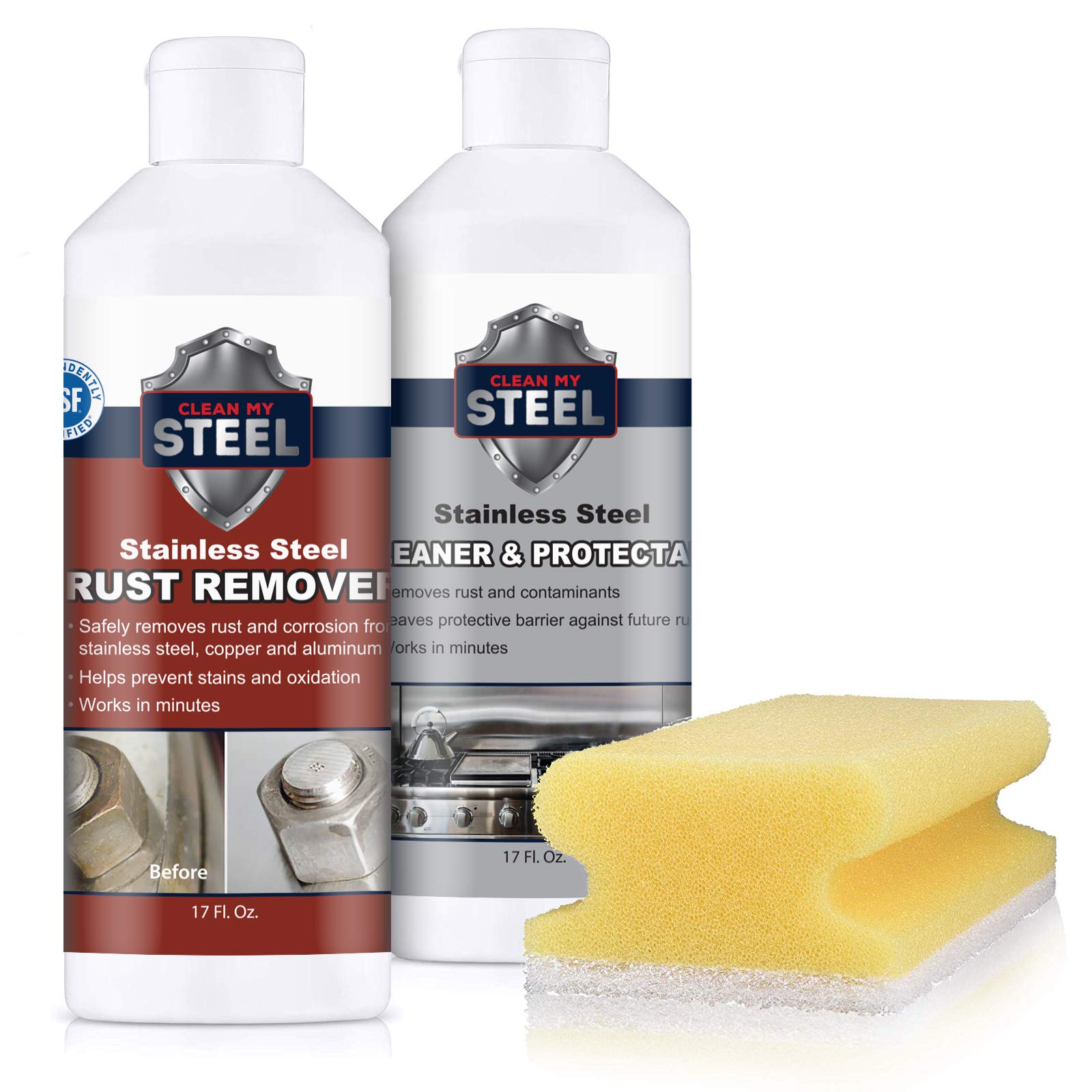 Innoshine B570 Rust Remover & Innocare B580 Cleaner Kit - Stainless Steel Rust Remover, Cleaner and Protector for Appliances, Cookware, Sinks (17 oz) | Removes Rust Stains, Polishes & Protects Surfaces | Includes Gloves & Sponge for Easy Cleaning