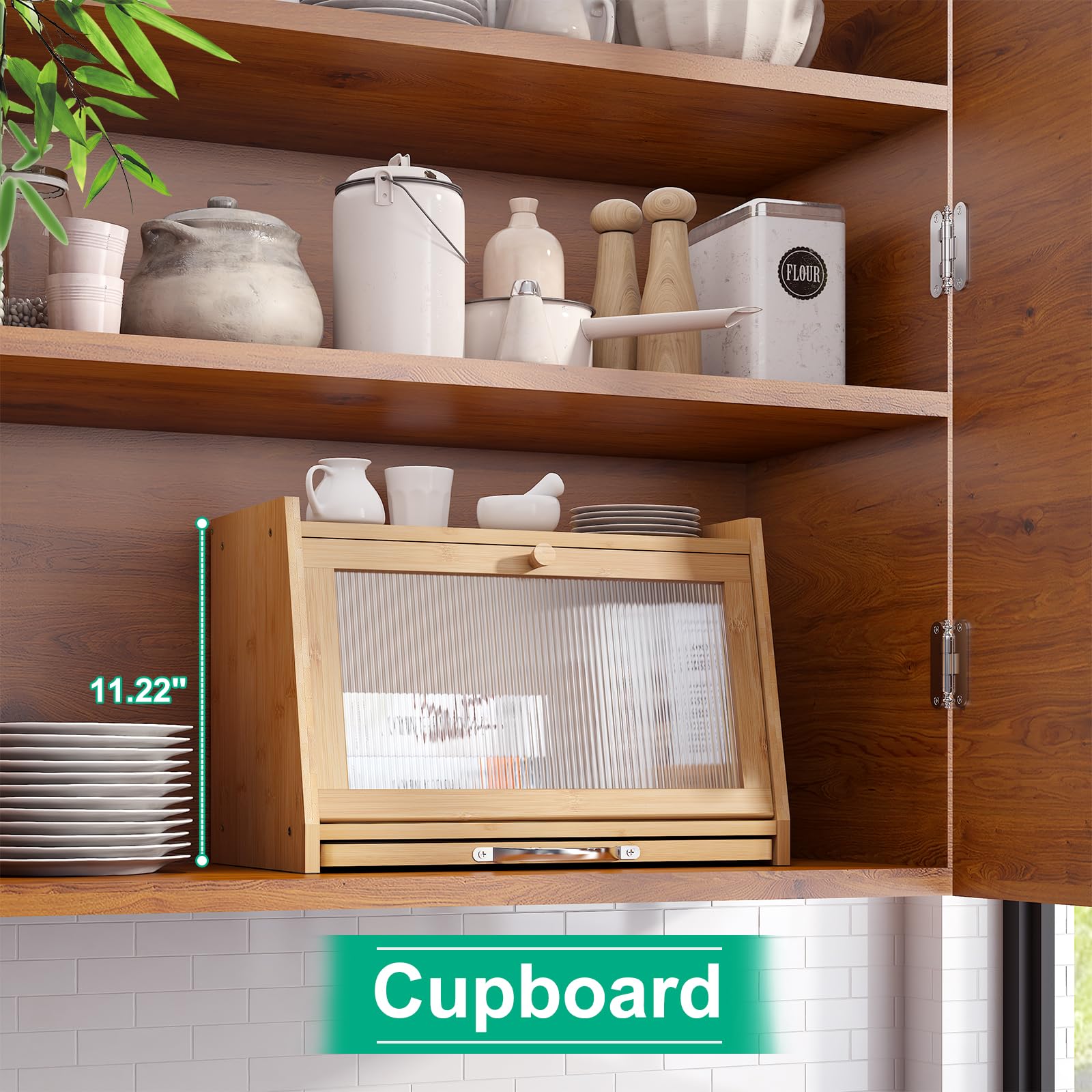 Bamboo Bread Box with Cutting Board & Wavy Acrylic Transparent Door - Natural Wood Bread Storage Container for Kitchen Counter | Perfect for Storing Bread, Pastries & Baked Goods to Keep Fresh Longer