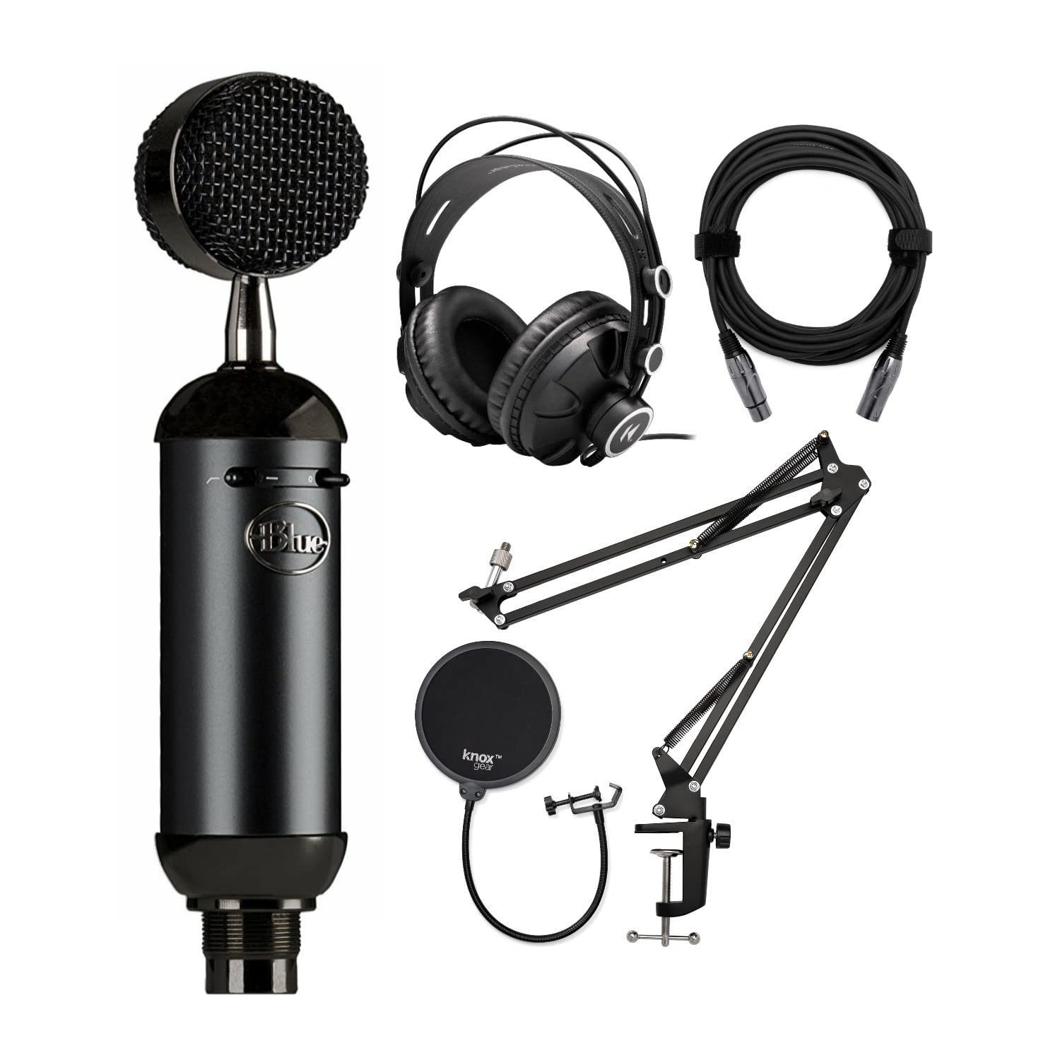 Blue Microphones Spark SL XLR Condenser Mic Bundle with Knox Gear Headphones, Boom Arm, Pop Filter & XLR Cable - Professional Studio Recording, Podcasting & Voiceover Setup for Home & Broadcast Studios