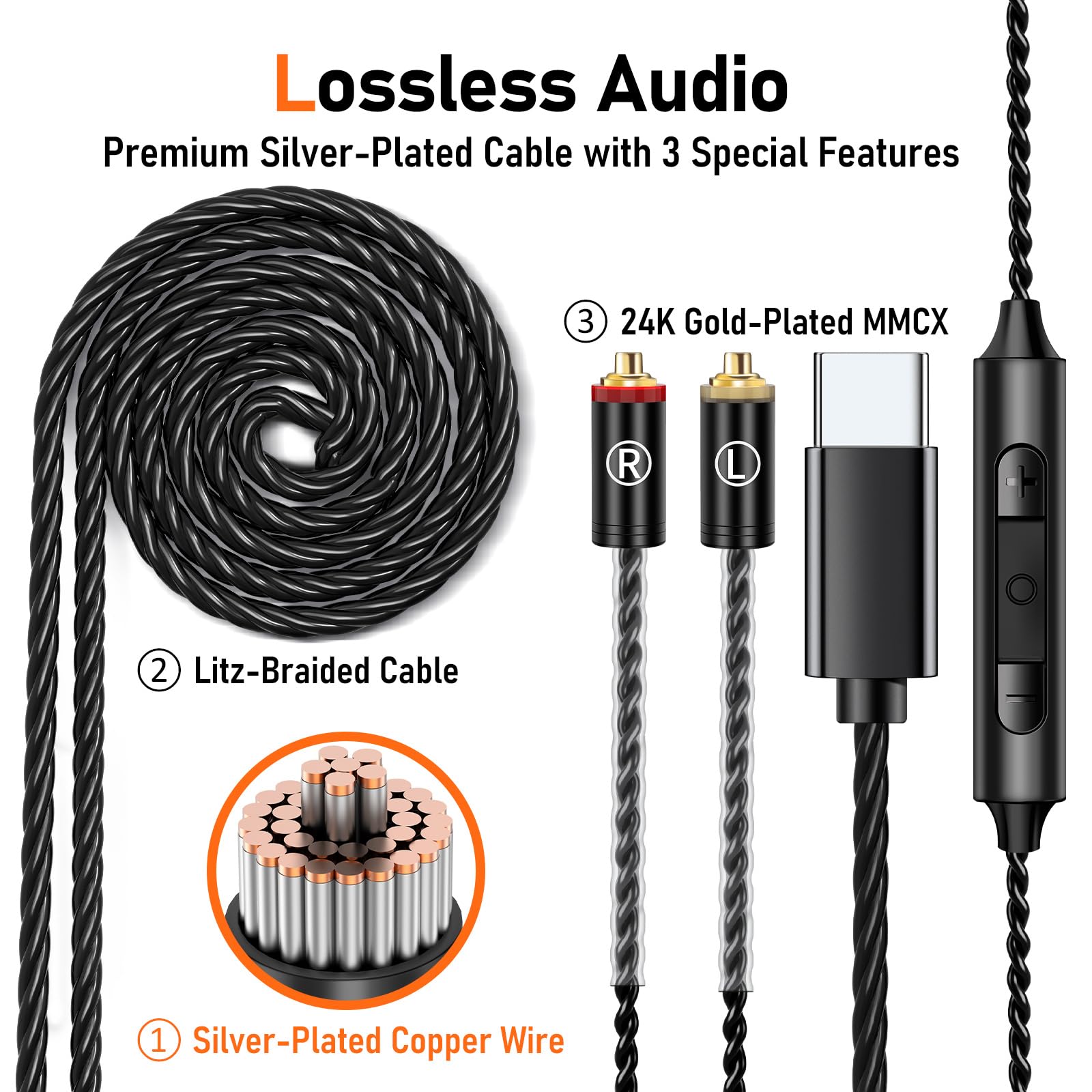 Vibes 202MC USB-C Wired Earbuds - HiFi in-Ear Monitor Headphones with Mic - Noise Isolating Earphones for Clear Sound & Deep Bass - Comfort-Fit Design with MMCX to USB-C & Silver Plated Cord - Includes Carrying Case - Perfect for Music, Gaming, Workouts & Travel