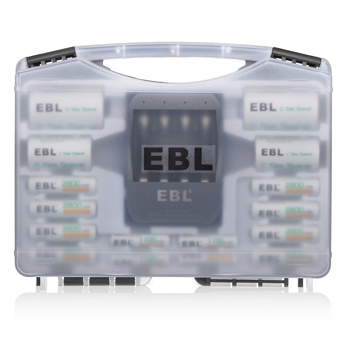 EBL Rechargeable Battery Kit - 8 AA 2800mAh & 4 AAA 1100mAh Batteries with 40-Min iQuick Charger, 2 C/D Converters & Storage Case - Perfect for Cameras, Toys, Flashlights, and Home Electronics