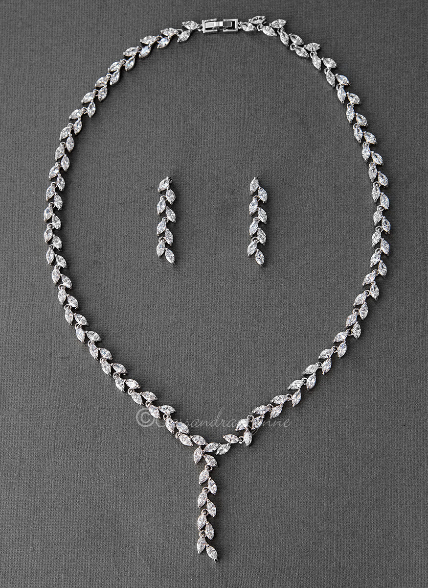 Elegant CZ Vine Necklace Set for Wedding Day - Perfect for Bridal Jewelry, Anniversary Gifts & Special Occasions