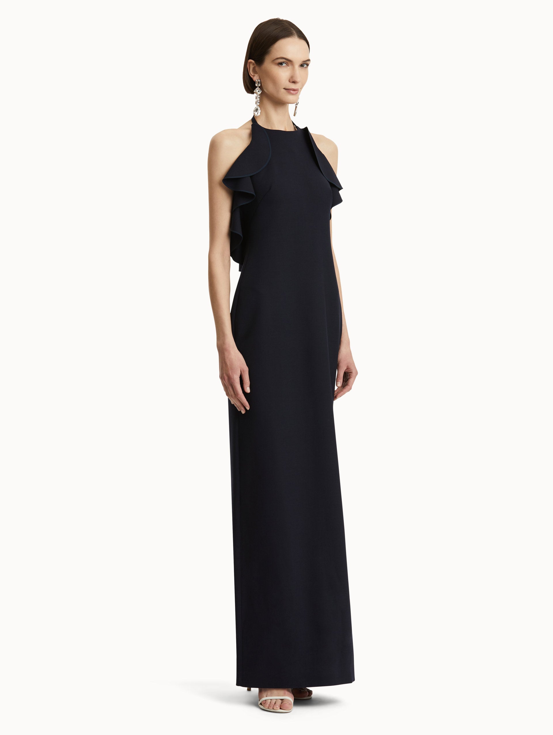 Elegant Ruffle Detailed Column Gown for Women - Perfect for Weddings, Proms, and Formal Events