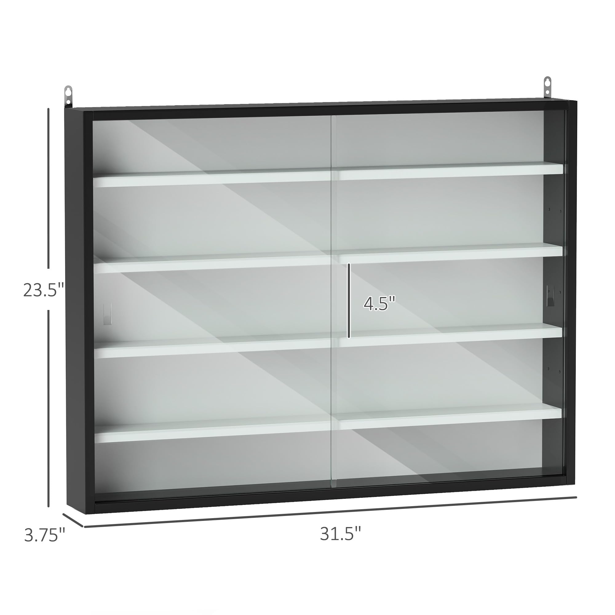 HOMCOM 5-Tier Glass Door Display Cabinet with Adjustable Shelves - Wall Mounted Storage Case for Toys, Collectibles & Home Decor - Perfect for Playroom, Bedroom, Living Room & Office (Black & White)