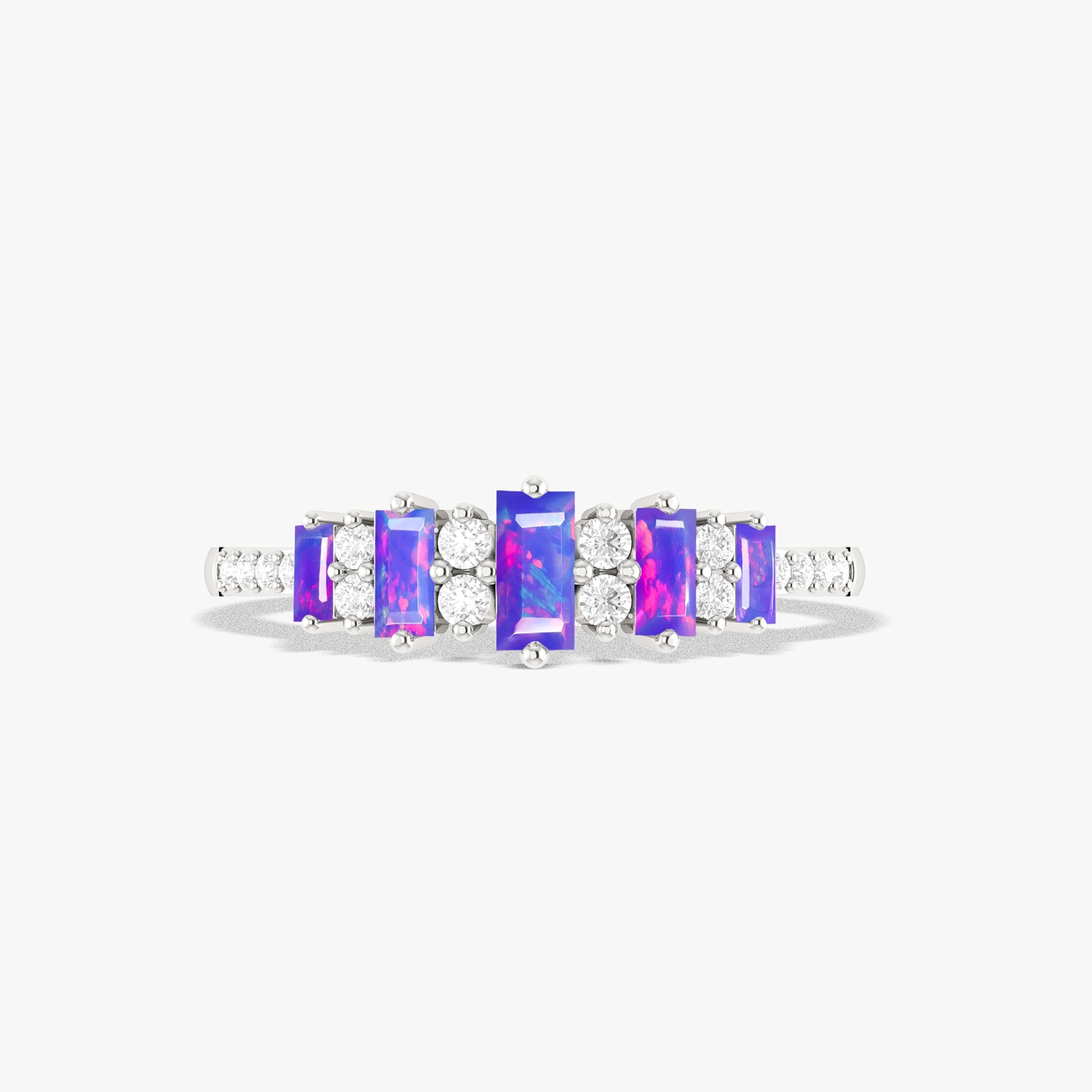 Lavender Baguette Fire Opal Ring - Dainty Gemstone Jewelry for Women, Elegant Stackable Band for Everyday Wear, Wedding, Anniversary & Gift Giving