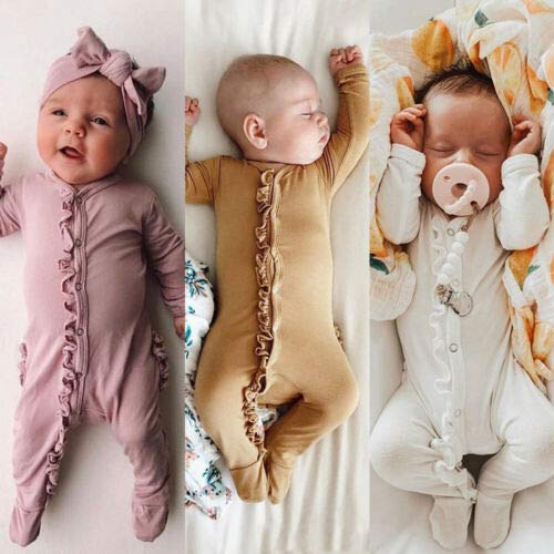 Newborn Baby Girl & Boy Ribbed Ruffle Footed Romper Onesie - Soft Zipper Jumpsuit for Fall & Winter Outfits | Perfect for Playtime, Photo Shoots & Daily Wear