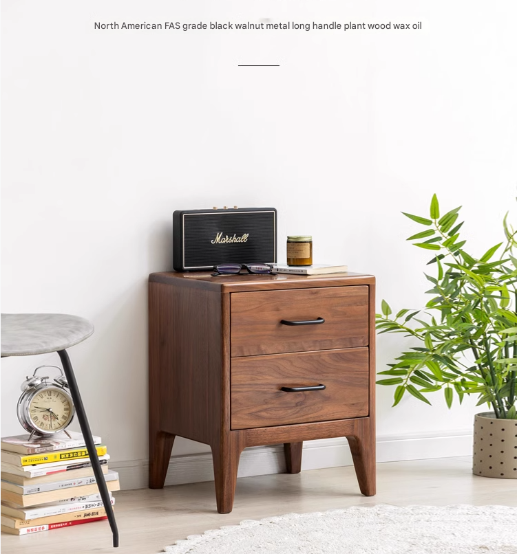 Premium Black Walnut Solid Wood Modern Nightstand - Stylish Bedside Table with Drawer for Bedroom, Living Room & Guest Room