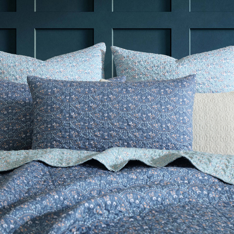 Logan & Mason Hazel Indigo Quilted Coverlet Set - Queen Size Bedding with Matching Shams - Perfect for Cozy Bedrooms & Guest Room Decor