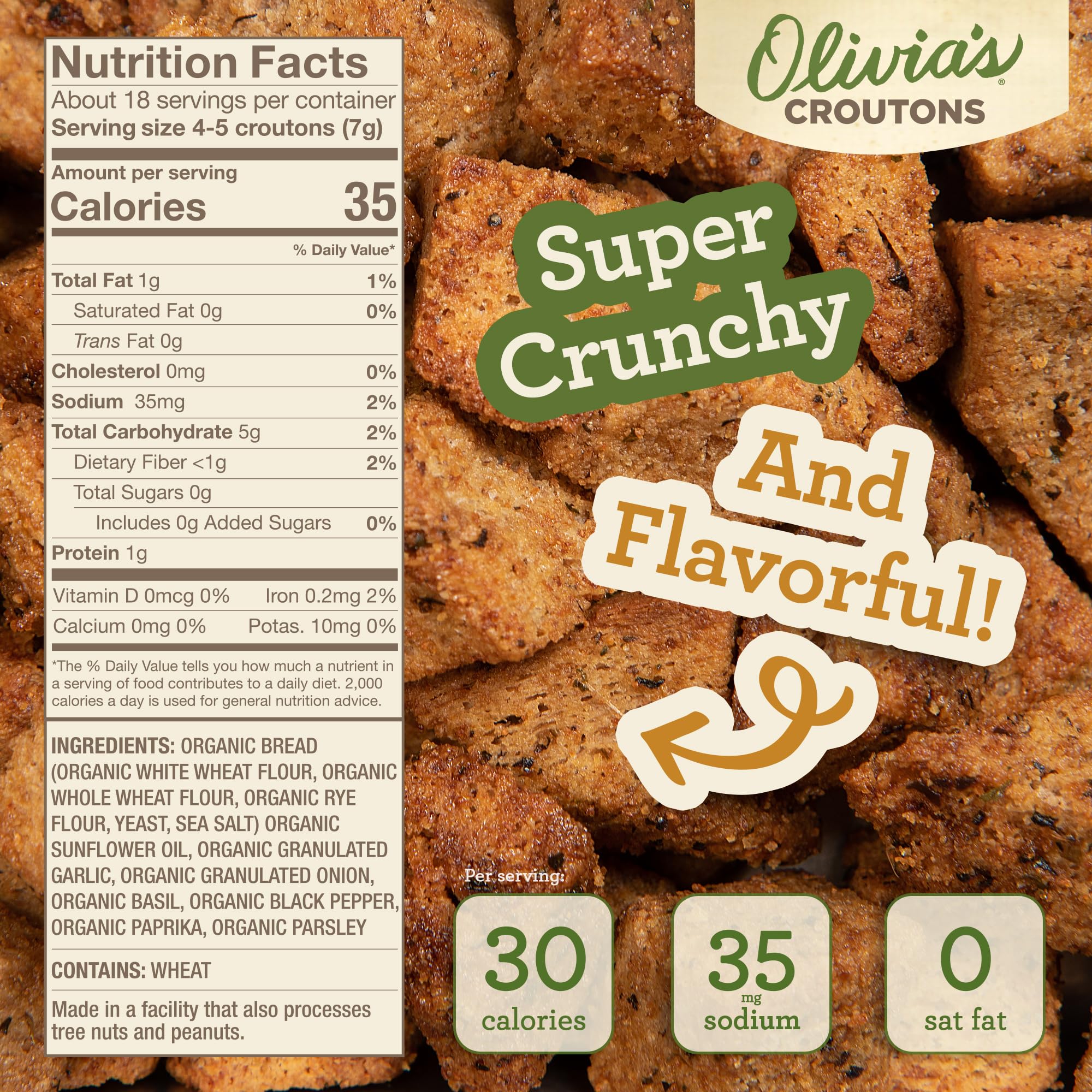 Organic Garlic & Herb Croutons for Salad - Vegan, Whole Grain Crunchy Toppings (4.5oz, 2 Packs) | Perfect for Caesar Salads, Soups & Snacks - Olivia's Croutons