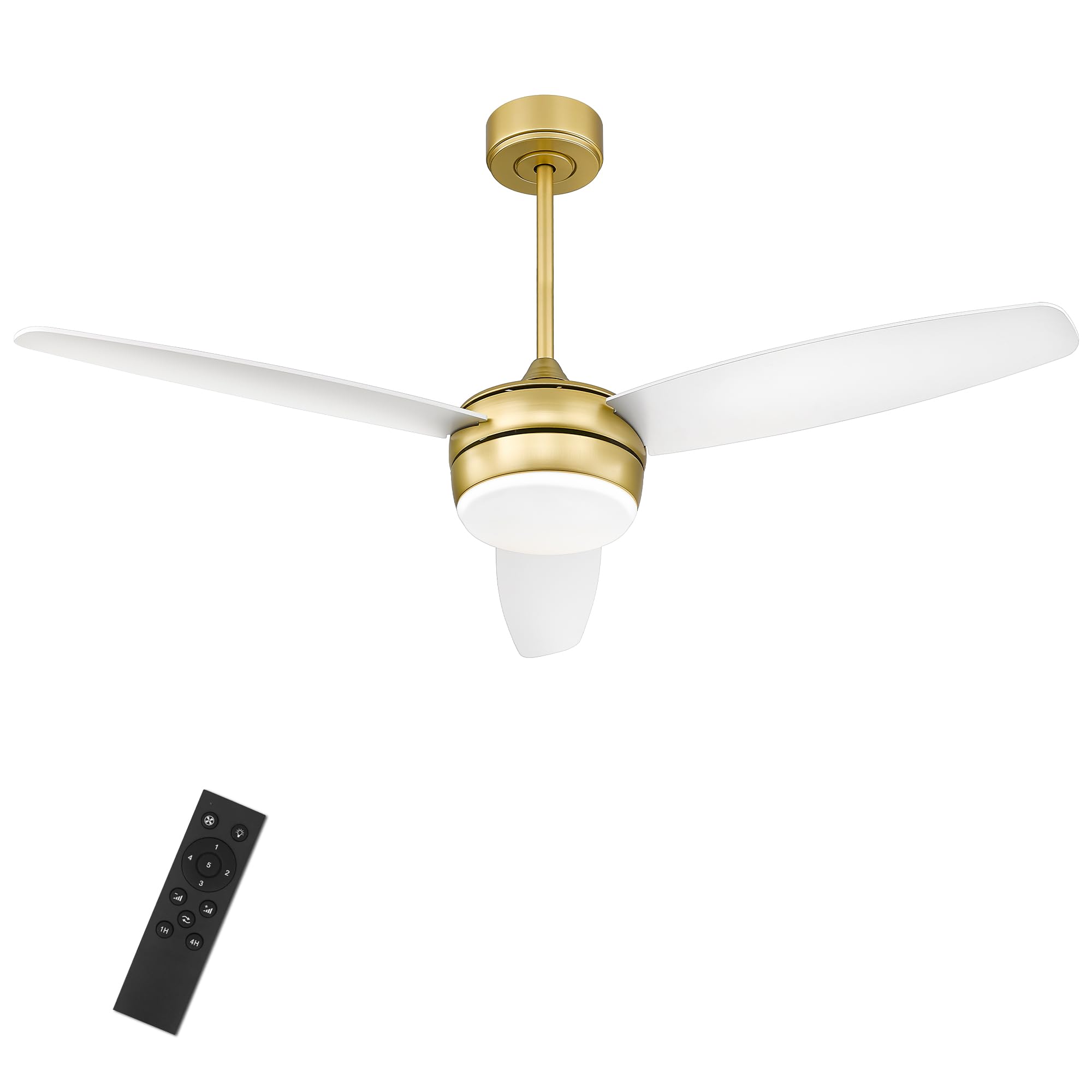 52 Inch Modern Gold Ceiling Fan with LED Light & Remote Control - 3 White Blades for Living Room, Bedroom, Bathroom - YOUKAIN 52-YJ273-WH - Perfect for Home, Office & Indoor Spaces