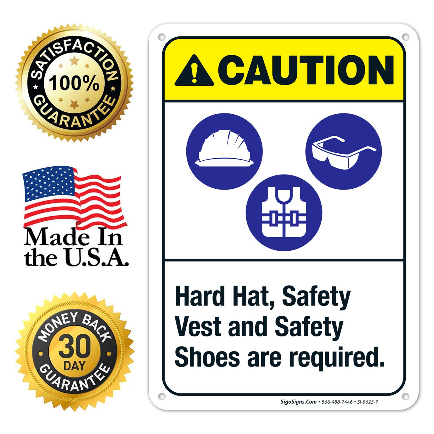 ANSI Compliant Hard Hat Safety Vest & Shoes Required Sign - 10x7 Inches, Rust-Free .040 Aluminum, Fade Resistant for Indoor/Outdoor Use - Made in USA | Perfect for Construction Sites, Warehouses & Industrial Safety Zones
