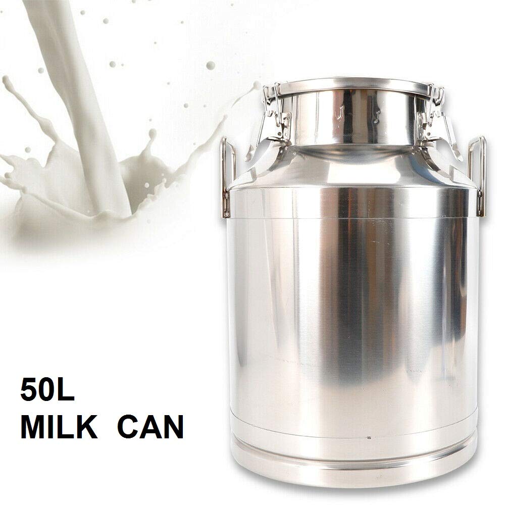 50L 13.25 Gallon Stainless Steel Milk Can Bucket with Three Latch Buckets - Airtight Leak Proof Food Grade Container for Milk, Wine, Oil Storage - Perfect for Dairy Farms, Breweries & Commercial Kitchen Use
