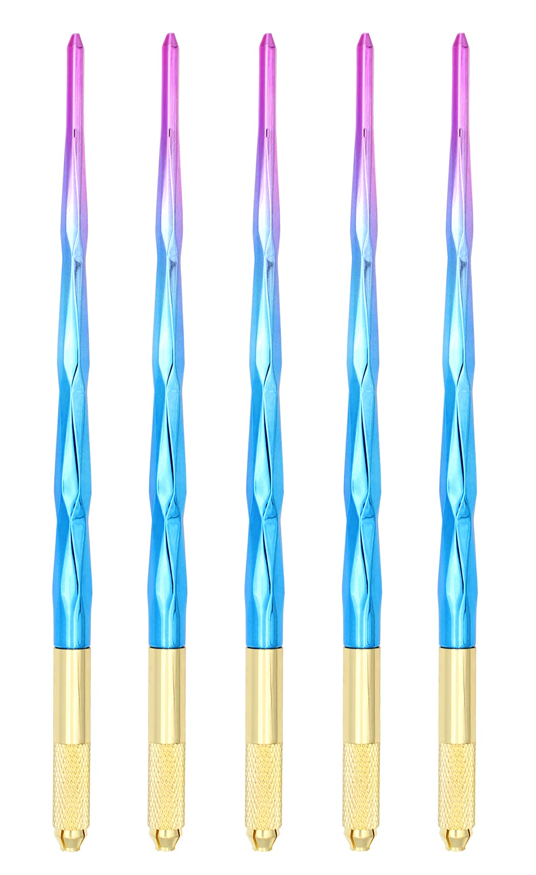 5PCS Microblading Eyebrow Tattoo Pens for Permanent Makeup - Includes 10 Round & 10 Oblique Needles (Blue & Purple) - Professional Eyebrow Styling & Microblading Tools for Salon & Home Use