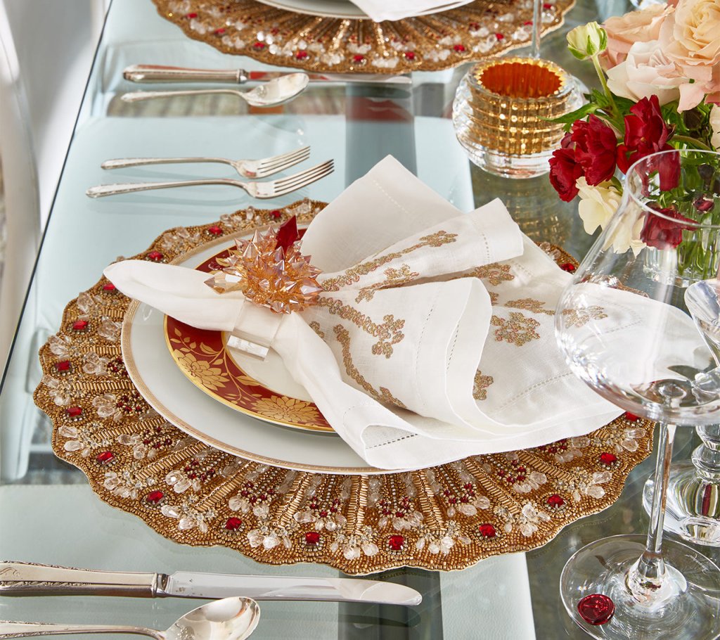 Lumiere Champagne & Crystal Placemat Set of 2 - Elegant Table Setting for Dining, Wedding, or Gift Giving - Premium Quality Placemats in Luxury Gift Box