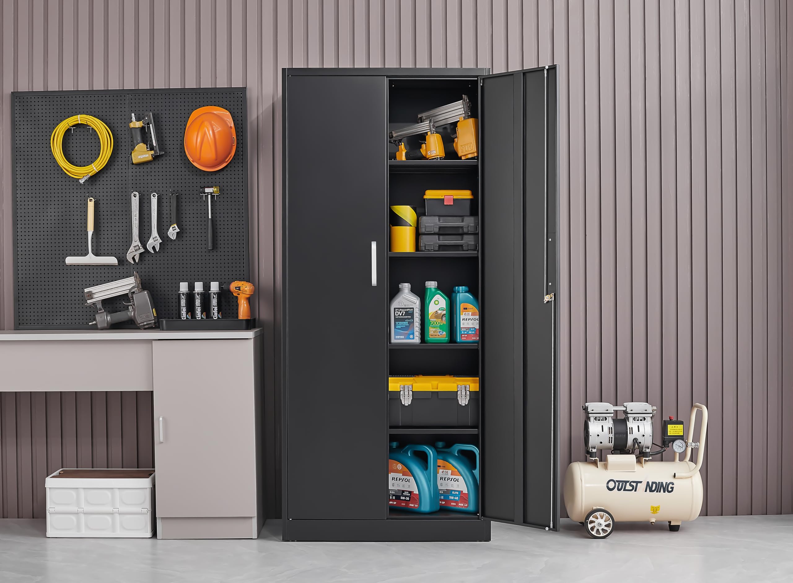 Metal Garage Storage Cabinet with Adjustable Shelves & Doors - 71