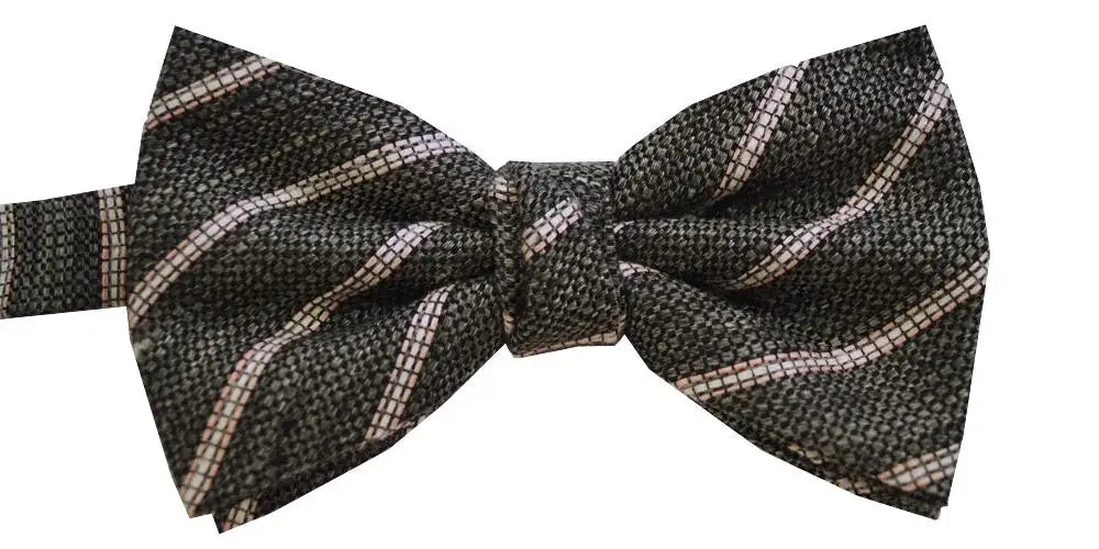 L A Smith Grey Stripe Warm Handle Bow Tie - Classic Men's Necktie for Weddings, Parties & Formal Events