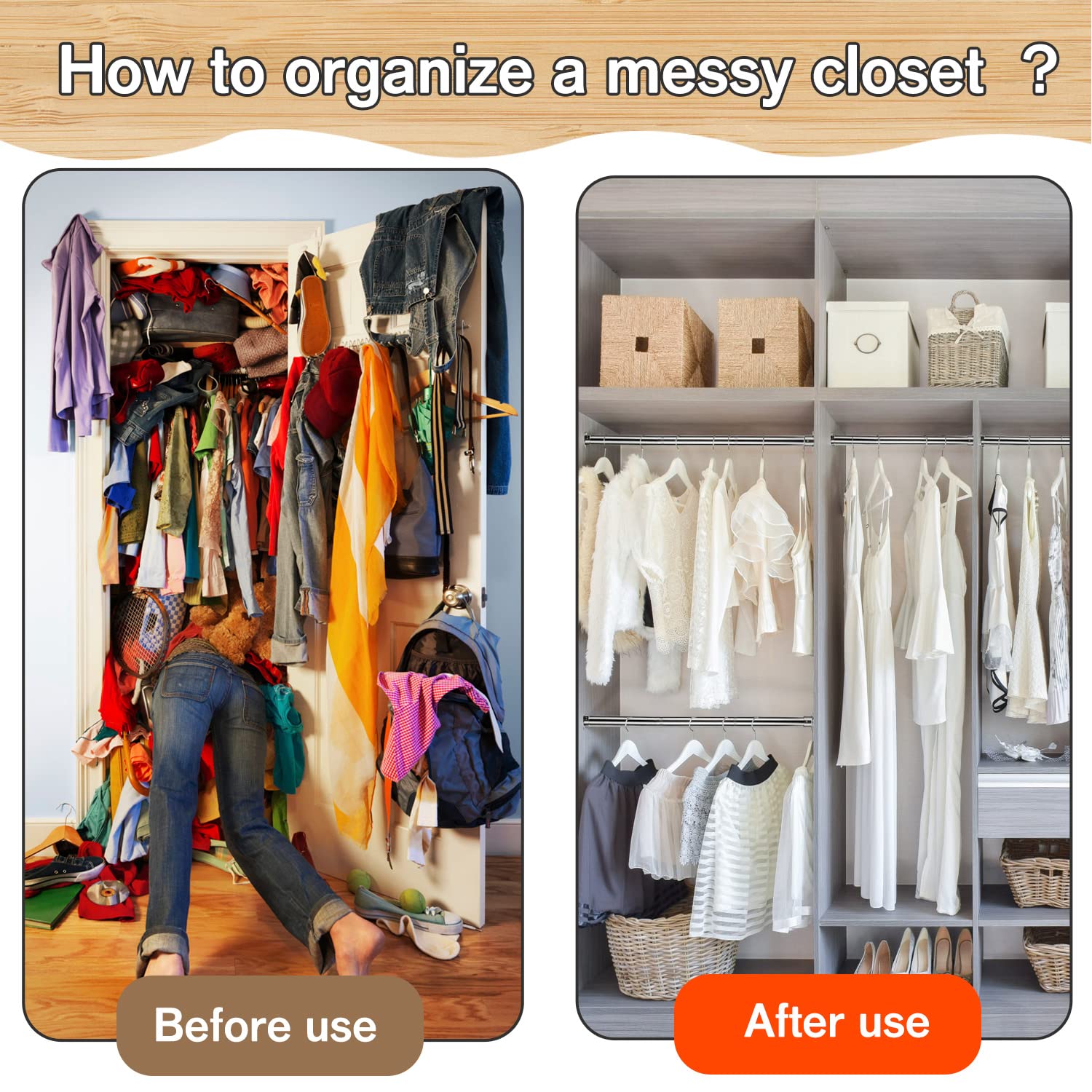 Adjustable Closet Rod 28-72 Inch Heavy Duty Stainless Steel Tension Pole for Hanging Clothes - Space Saving Wardrobe Organizer for Closets, Shoe Cabinets & Storage Rooms - Perfect for Small Spaces & Apartment Living