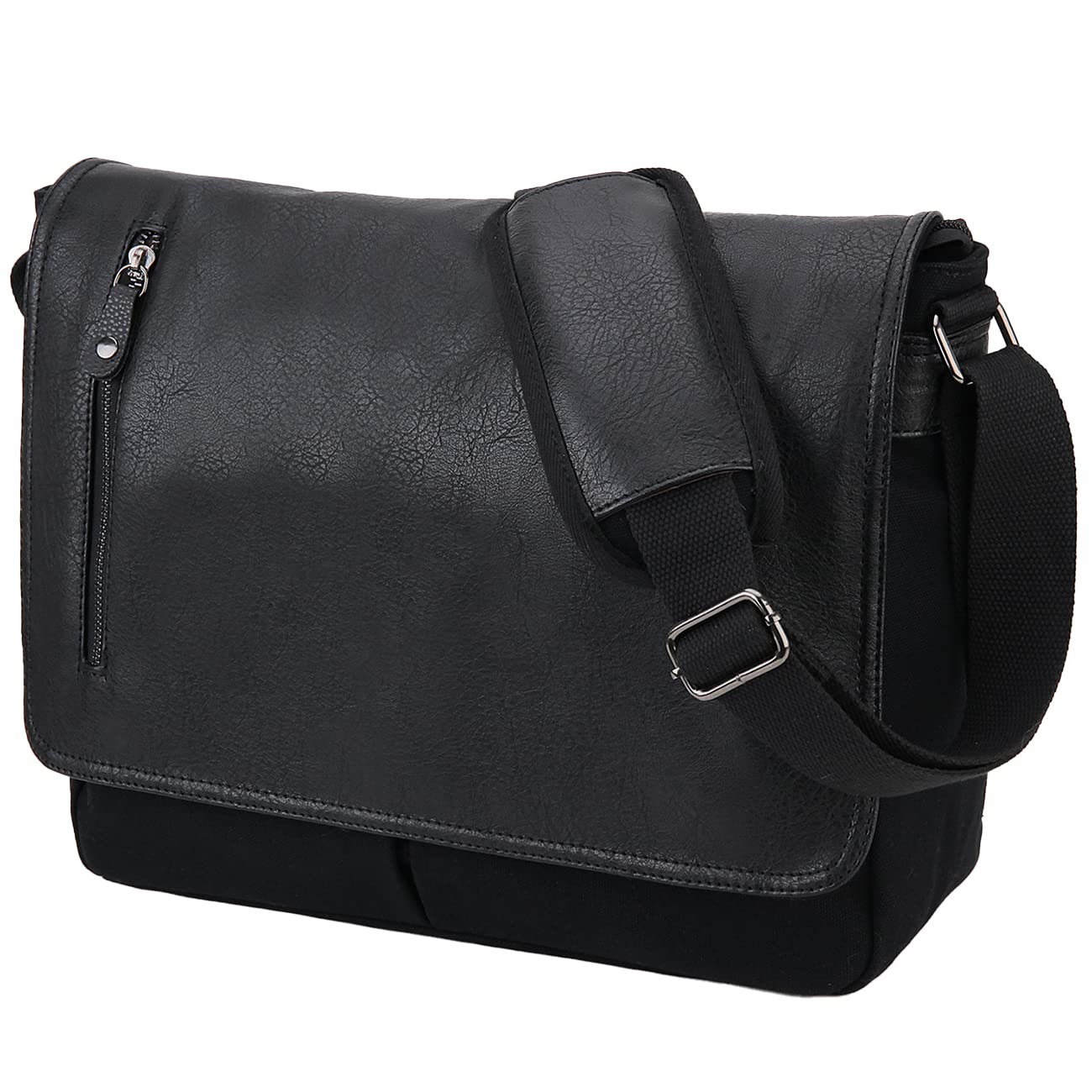 VONXURY 14 Inch Laptop Messenger Bag for Men - Durable Canvas Shoulder Work Business Crossbody Bag (Black) - Perfect for Office, Commuting & Travel