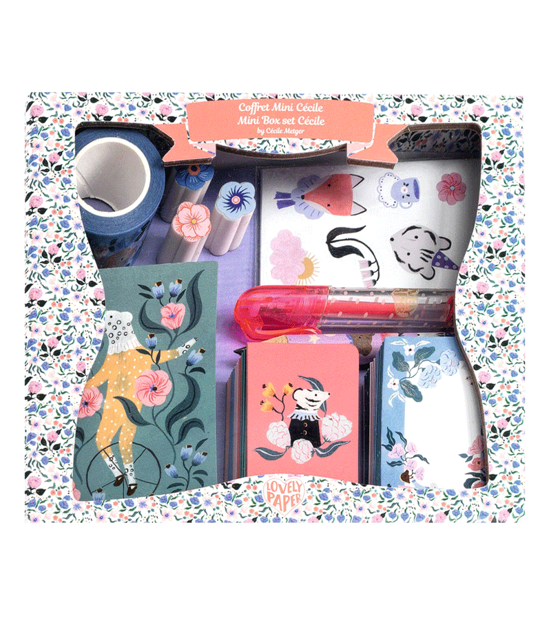 Djeco Cecile Mini Stationary Set - Cute French Design Notebook, Pencils & Eraser for Kids - Perfect for School, Travel & Creative Writing Gifts