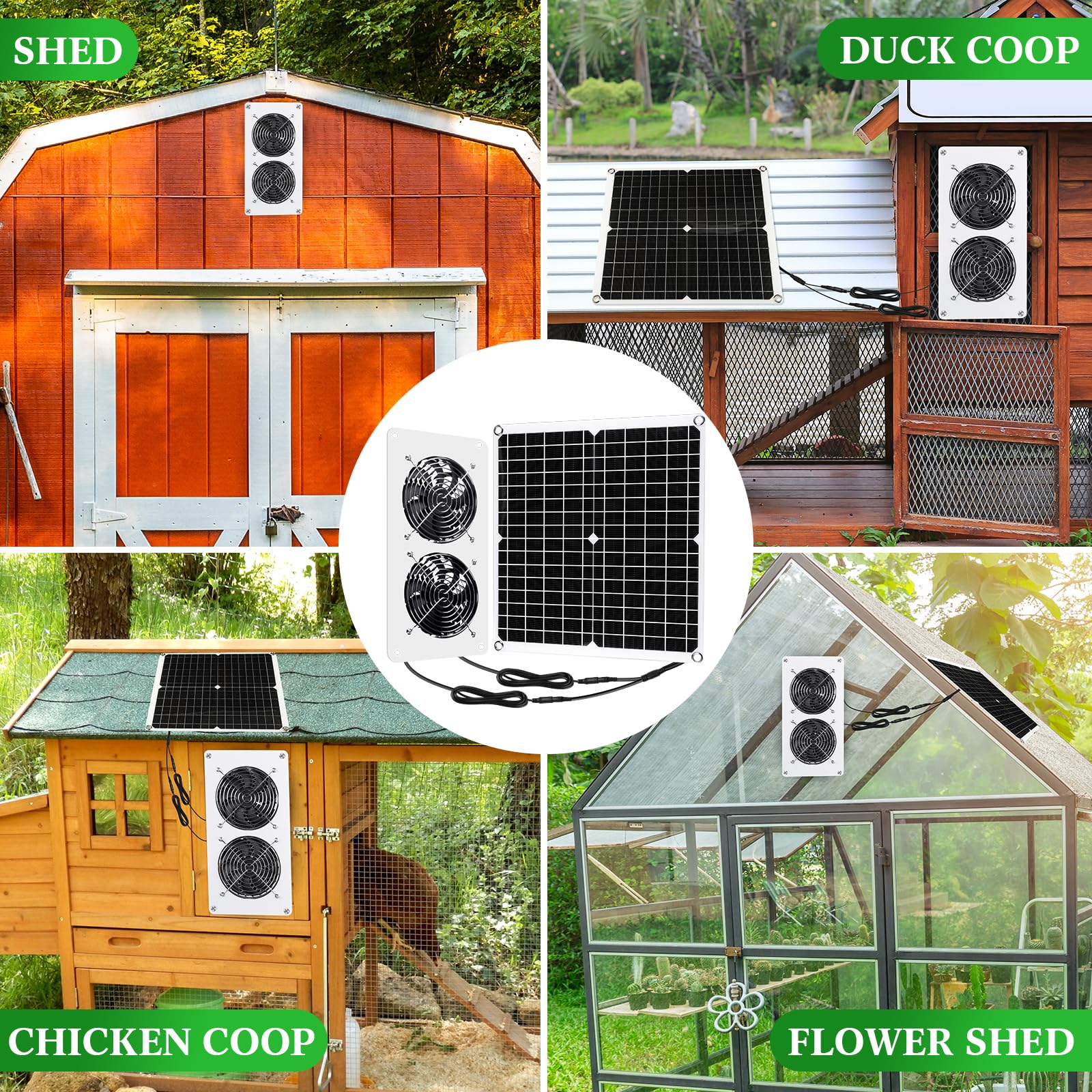 25W 12V Solar Panel Fan Kit - 2 Sets Waterproof Dual USB Portable Solar Exhaust Fan with Metal Shell for Greenhouse, Chicken Coop, Shed & Pet House | Outdoor Cooling & Ventilation Solution for Gardens, Barns & Animal Shelters