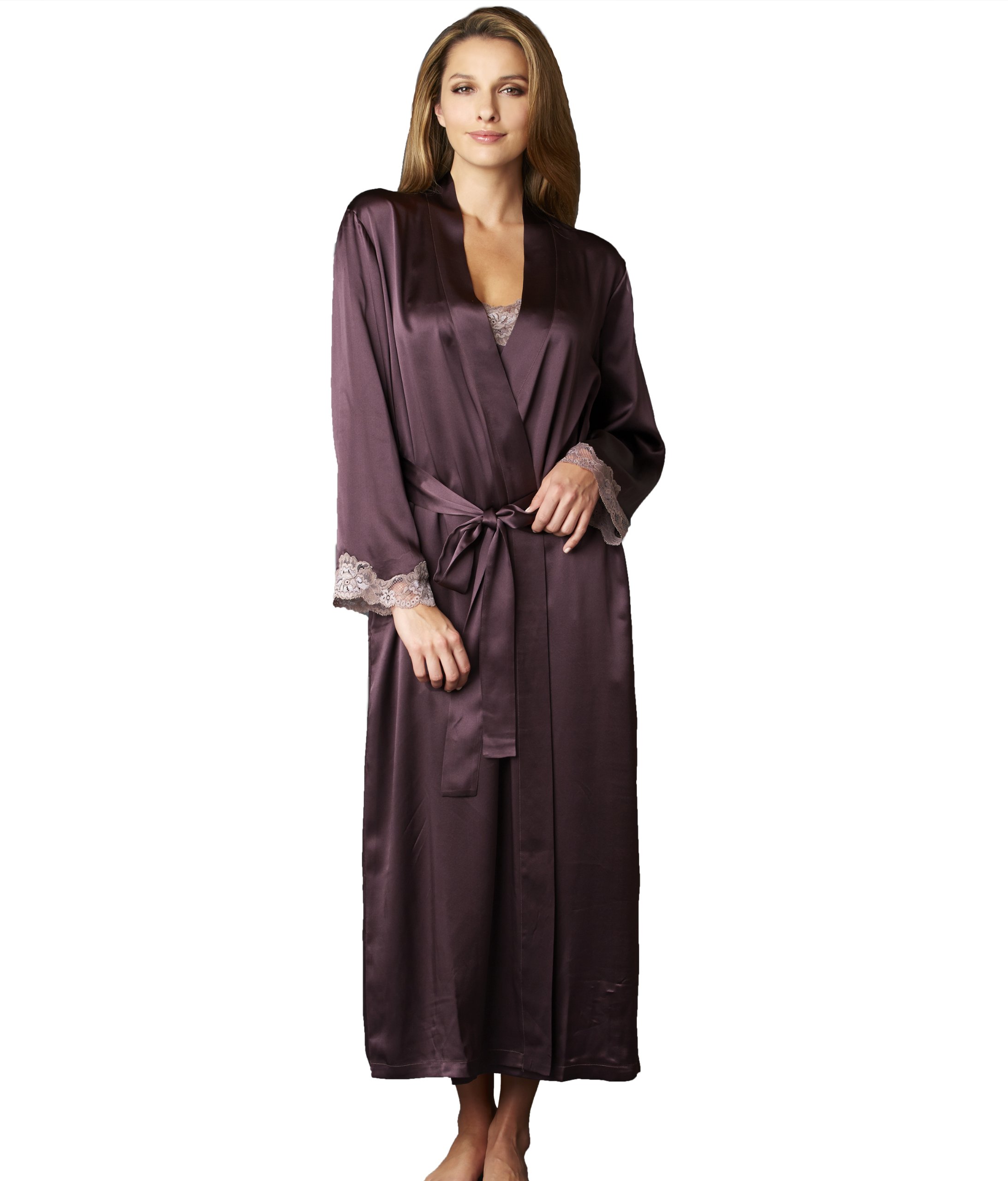 Luxury Women's 100% Pure Silk Robe with Elegant Lace Trim - Indulgence Collection Lingerie for Bridal, Honeymoon & Spa - Premium Gift Box Packaging