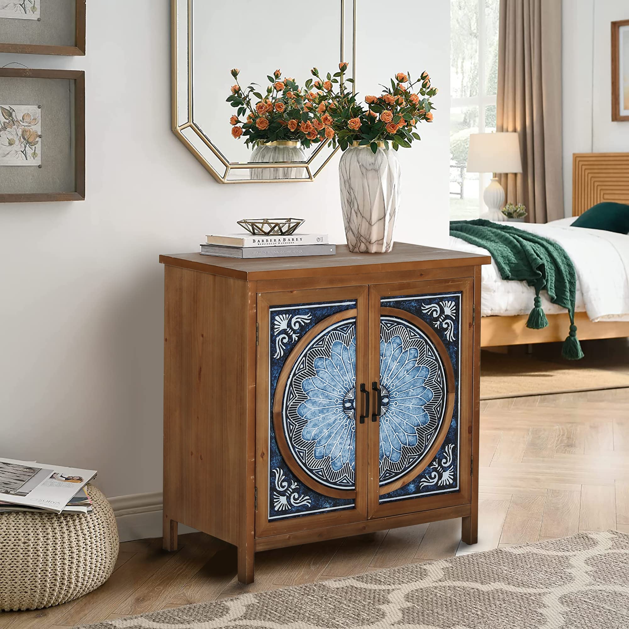PHI VILLA Accent Cabinet with Doors - Small Storage Cabinet, Sideboard Buffet Credenza for Living Room & Entryway - Perfect for Home Organization & Stylish Display