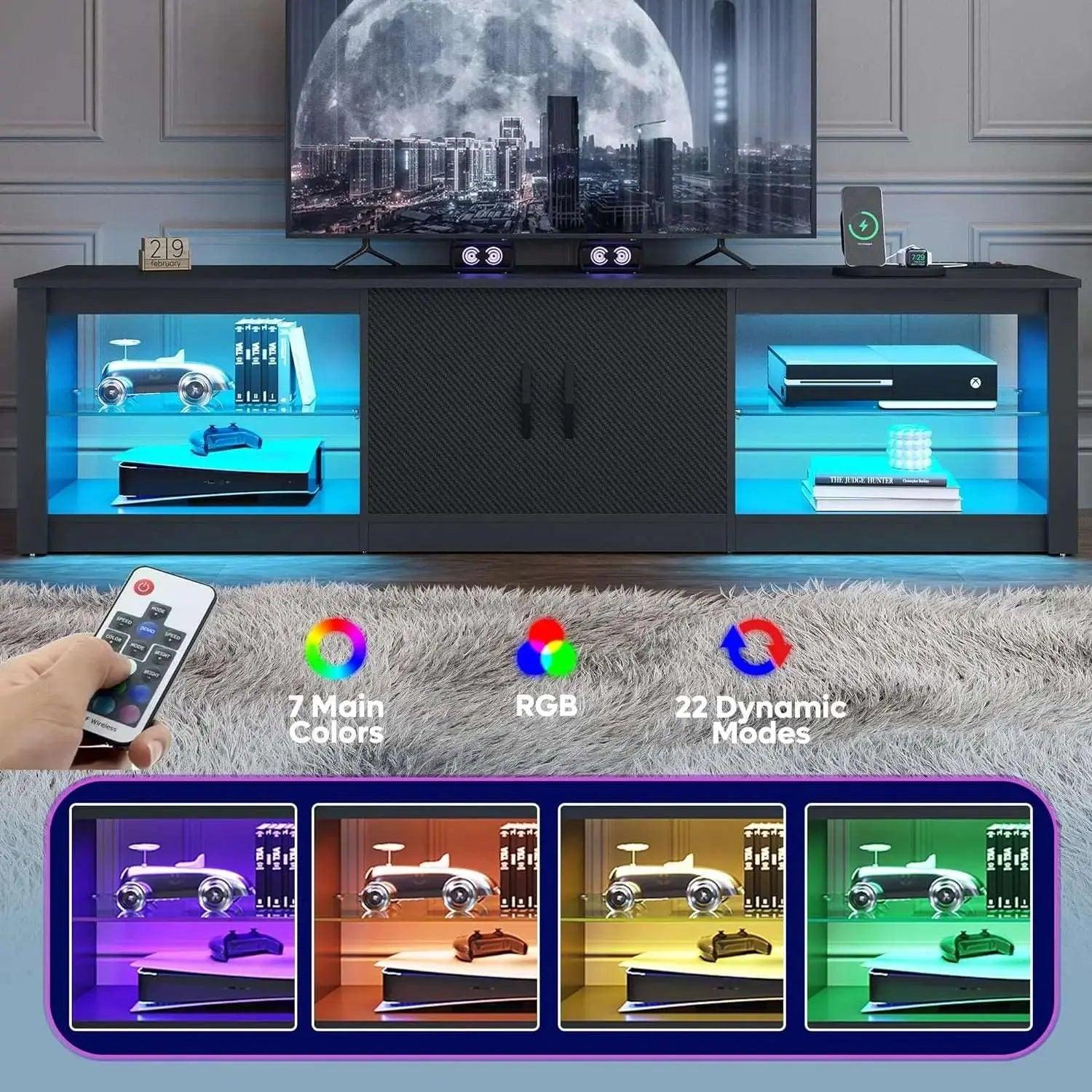 Bestier 70/80 Inch Modern TV Stand with LED Lights - Entertainment Center for 75/80/85 Inch Flat Screen TVs - Perfect for Living Room, Home Theater & Gaming Setup