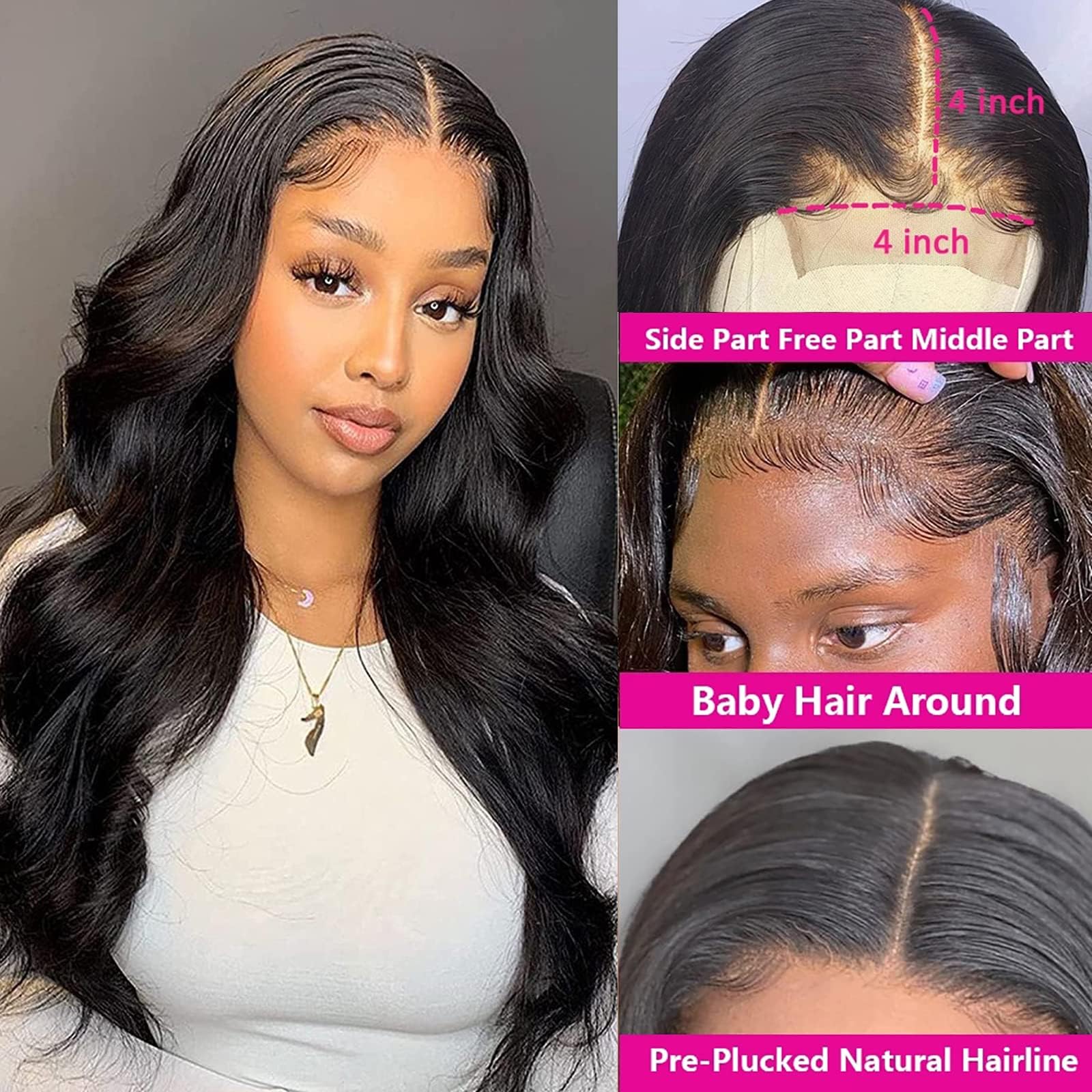 4x4 Lace Front Wigs Human Hair - Pre Plucked with Baby Hair 150% Density 20 Inch Body Wave Brazilian Virgin Hair Wig - Glueless HD Lace Closure Wig for Women - Perfect for Daily Wear, Parties, and Special Occasions
