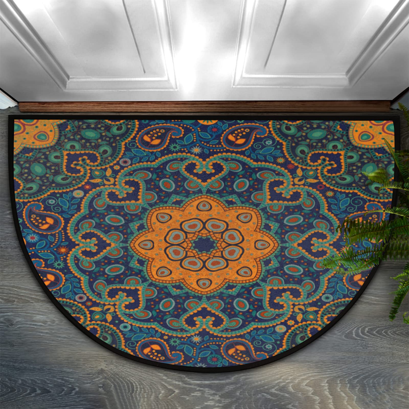 Vintage Floral Mandala Half Round Non-Slip Doormat - 36x24 Inch Absorbent Welcome Mat for Entrance, Front Porch, Garage - Perfect for Hallway, Kitchen, Living Room & Bedroom - Durable & Stylish Home Decor