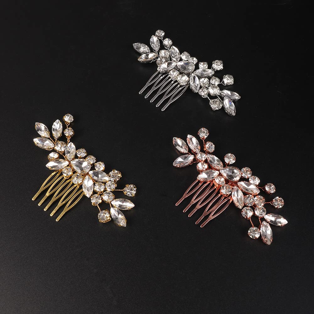 Jumwrit Rhinestone Wedding Hair Comb for Brides - Handmade Rose Gold Bridal Headpiece Hair Accessories for Women & Girls | Perfect for Weddings, Prom, and Special Occasions