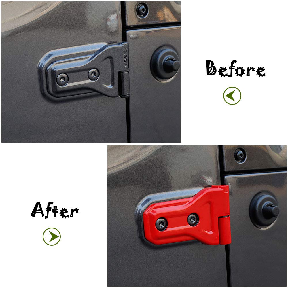 Jeep Wrangler JL JLU & Gladiator JT Door Hinge Covers - Red Exterior Accessories (8-Pack) | Fits 2018-2020 Models | Durable Protection & Stylish Upgrade for Off-Road Adventures