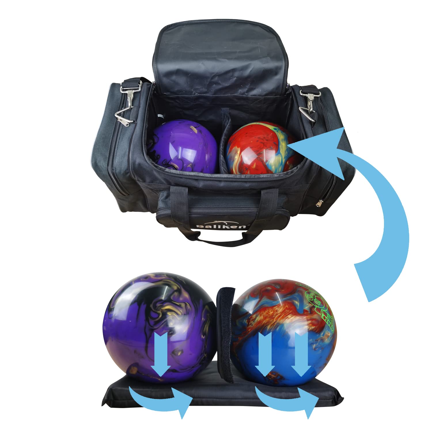BALIKEN Double Tote Bowling Bag - 2 Balls & Shoes for Men Size 16 - Perfect for Bowling League & Practice